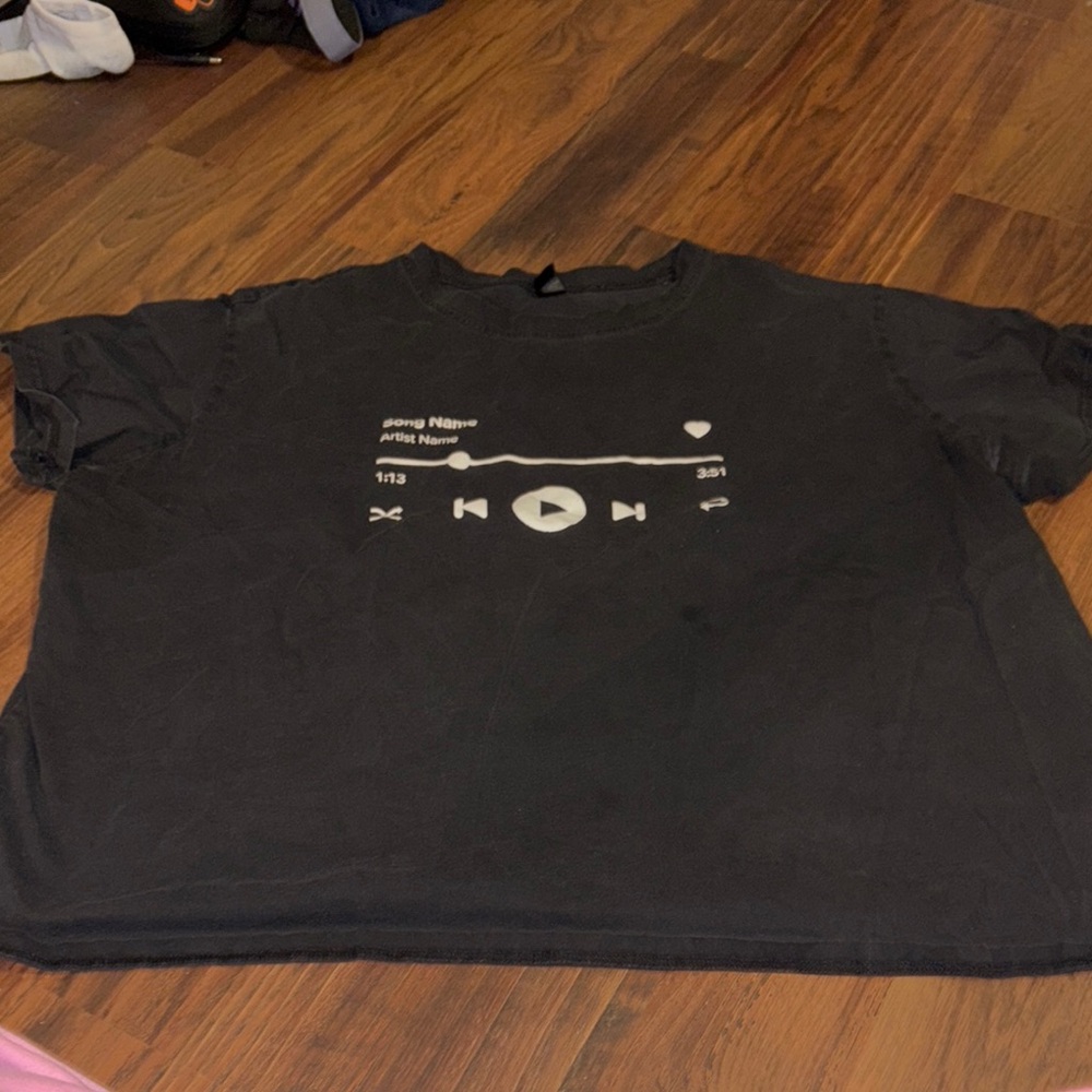 Black Graphic Tee with Music Player Design